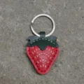 Porte-clés fraise en cuir véritable fait main mignon pendentif de sac accessoire auto - Fraise avec Porte-clés