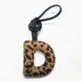 Leopard print letter D bag charm sheepskin initial keychain purse accessory pendant for women - Letter D