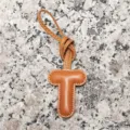 Light brown leather letter T bag charm, initial keychain pendant for women handbags and car use. - Letter T / Tan