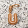 Light brown leather letter U bag charm, sheepskin initial pendant for women handbag accessories. - Letter U / Tan