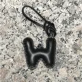Black leather letter W bag charm initial pendant stylish purse accessory for women and car decor - Uppercase Letter W / Black