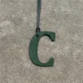 Dark green leather letter C bag charm pendant stylish uppercase alphabet handbag accessory pendant - Dark Green
