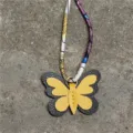 Mini colgante de bolso de mariposa de cuero multicapa y correa de pañuelo de seda. - Amarillo Y Negro