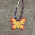 Mini mariposa de cuero bolso colgante con correa de pañuelo de seda, accesorio bolso. - Amarillo Y Naranja