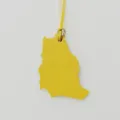 Yellow leather map shape bag charm and car pendant, stylish accessory for your handbag. - Yellow
