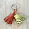 Dual color leather tassel keychain bag charm car key ring accessory for women and girls - Orange and Yellow