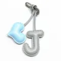 Ciondolo borsa charm iniziale lettera J in pelle fatto a mano per borsetta donna auto decoro - Grigio e Blu Chiaro