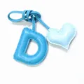 Detailed close-up of light blue puffy leather letter D and heart charm with neat stitching. - Sky Blue with Light Blue Heart