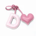 Pink leather letter D bag charm with cute heart pendant handmade leather keychain for women - Light Pink with Pink Heart