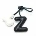 Handmade leather letter Z and heart bag charm pendant detail shot for women handbag decoration. - Black with Off-white Heart