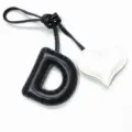 Handmade black leather letter D charm with white heart pendant for bags and car decor. - Black with Off-white Heart