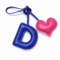 Handmade leather letter D bag charm with pink heart pendant, stylish purse and key accessory. - Royal Blue with Rose Red Heart