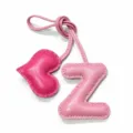 Leather pink heart and letter Z bag charm detail showing neat handmade stitching and texture. - Pink with Rose Red Heart
