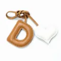 Handmade leather letter D and heart bag charm, brown and white contrast stitching pendant. - Light Brown with Off-white Heart