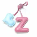 Handmade leather letter Z and heart bag charm, cute keychain pendant for women handbags. - Pink with Light Blue Heart