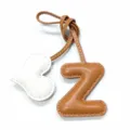 Leather Letter Z and Heart Bag Charm Handmade Stitching Purse Pendant Car Key Ring Accessory - Light Brown with Off-white Heart