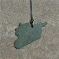 Detailed view of green leather map shape charm bag accessory car hanging decoration - Dark Green