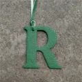 Green leather letter R bag charm luxury style designer purse pendant keychain accessory - Green