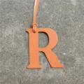 Orange leather letter R bag charm stylish alphabet keychain handmade purse pendant accessory - Orange