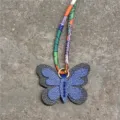 Mini colgante de bolso de mariposa de cuero con correa de bufanda de seda, accesorio. - Azul Real Y Negro