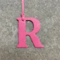 Pink leather letter R bag charm, stylish monogram initial pendant for handbags and purses. - Rose Red