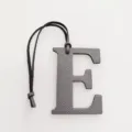 Dark grey leather letter E bag charm accessory, stylish monogram keychain for purses and handbags. - Gray