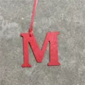 Red leather letter M bag charm keyring initial pendant car hanging accessory purse decoration. - Red