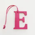 Pink leather letter E bag charm with strap, stylish alphabet pendant for handbags and keys. - Rose Red
