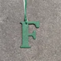 Green leather letter F bag charm, stylish car hanging ornament and purse pendant accessory. - Green