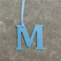 Blue leather letter M bag charm accessory, stylish alphabet pendant for purses and car keys. - Sky Blue