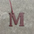 Luxury leather M letter bag charm stylish alphabet keychain purse pendant accessory - Burgundy
