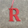 Red leather letter R bag charm, stylish monogram pendant accessory for women handbags and purses. - Red