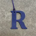Blue Epsom leather letter R bag charm with purple strap pendant accessory for women handbag. - Blue