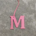 Pink leather letter M bag charm, personalized alphabet keychain and cute car interior accessory. - Pink
