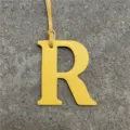 Yellow leather letter R bag charm accessory, stylish alphabet handbag pendant keychain. - Yellow