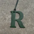 Green leather letter R bag charm initial alphabet keychain purse pendant for women - Dark Green