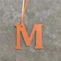 Orange leather letter M bag charm chic alphabet keychain purse accessory for women style. - Orange