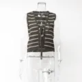 Canotta in maglia a righe casual estiva da donna, scollo a V con lacci gilet maglione chic. - Taglia S / Top / Marrone scuro