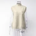 Chaleco jersey de punto beige con cuello alto sin mangas para mujer, top básico. - S / Albaricoque