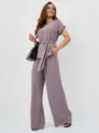 Chic casual two-piece outfit featuring a short-sleeve top and elegant wide-leg pants. - S / Top And Bottom / Lavender