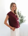 Burgundy chunky knit sleeveless vest cardigan with buttons and pockets for women fashion. - S / Burgundy