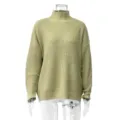 Women's high collar loose knit sweater casual long sleeve pullover autumn winter daily wear - S / Green