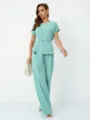 Mint green two piece casual outfit short sleeve top and wide leg pants variant style - S / Top And Bottom / Mint Green