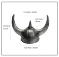 Detailed view showing dimensions and size specifications of the Viking horned costume helmet. - One Size / Silver-Plated Copper