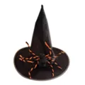 Schwarzer Hexenhut mit flauschiger Spinne fuer Damen Erwachsenen Halloween Kostuem Party. - Einheitsgröße / Orangener Spinnen-Stil / Schwarz