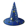 Blue witch hat detail with gold stars glitter, perfect for Halloween costume party dress up decor. - Star Pattern / Dark Blue