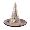 Pink Halloween witch hat with gold foil stars, perfect party costume accessory for festive decoration. - Star Pattern / Pink