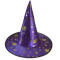Purple witch hat with gold stars, perfect for Halloween parties, magic costumes and dress up. - Purple