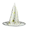 White witch hat with gold stars, perfect detail view for Halloween party costume decoration props. - Star Pattern / White