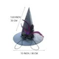 Cappello da strega nero con piume viola rose e catene di perle per festa di Halloween. - Taglia unica / Tessuto Oxford Con Due Fiori E Piume Viola / Nero